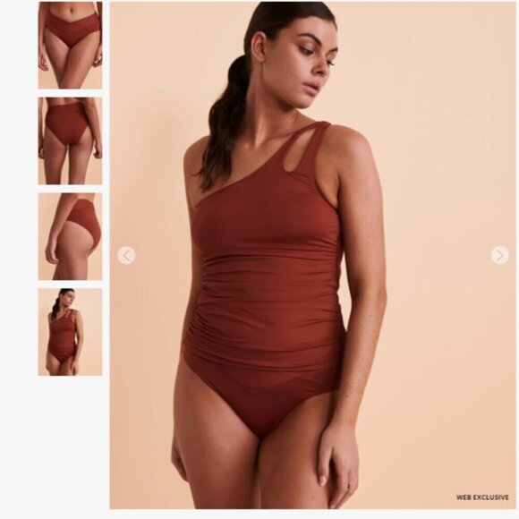 La Blanca Island Goddess Brown Crossover Mid Rise Twisted Bikini Bottom Size 12 - Picture 1 of 4